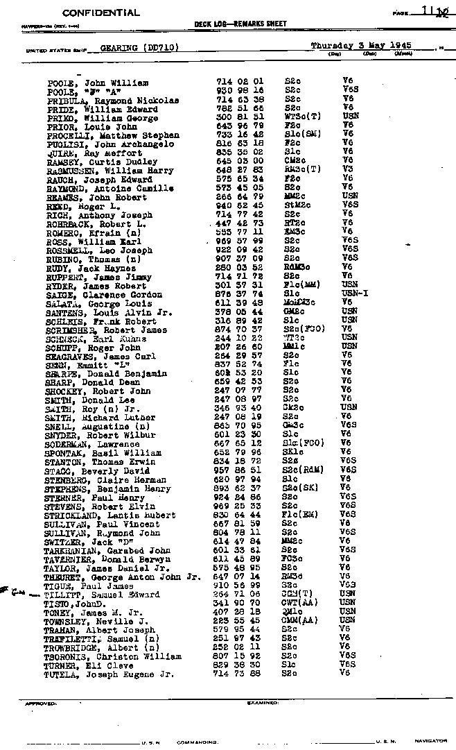 First page of the deck log